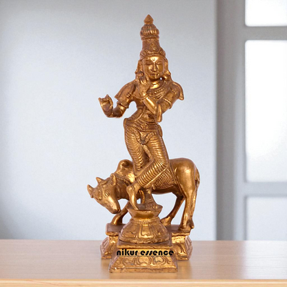 Lord Gopal Krishna Standing with cow Bronze/Panchaloha idol - 8 Inches Nikuressence