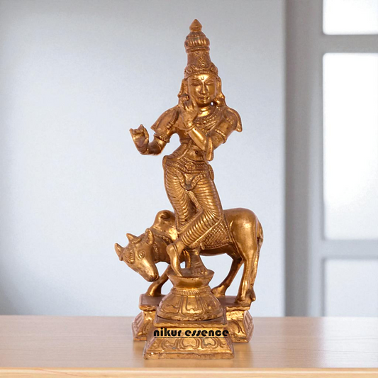 Lord Gopal Krishna Standing with cow Bronze/Panchaloha idol - 8 Inches Nikuressence