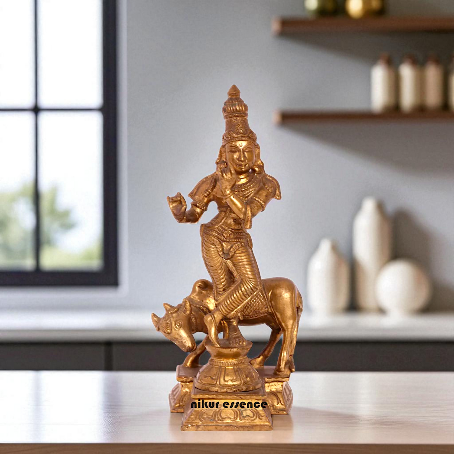 Lord Gopal Krishna Standing with cow Bronze/Panchaloha idol - 8 Inches Nikuressence