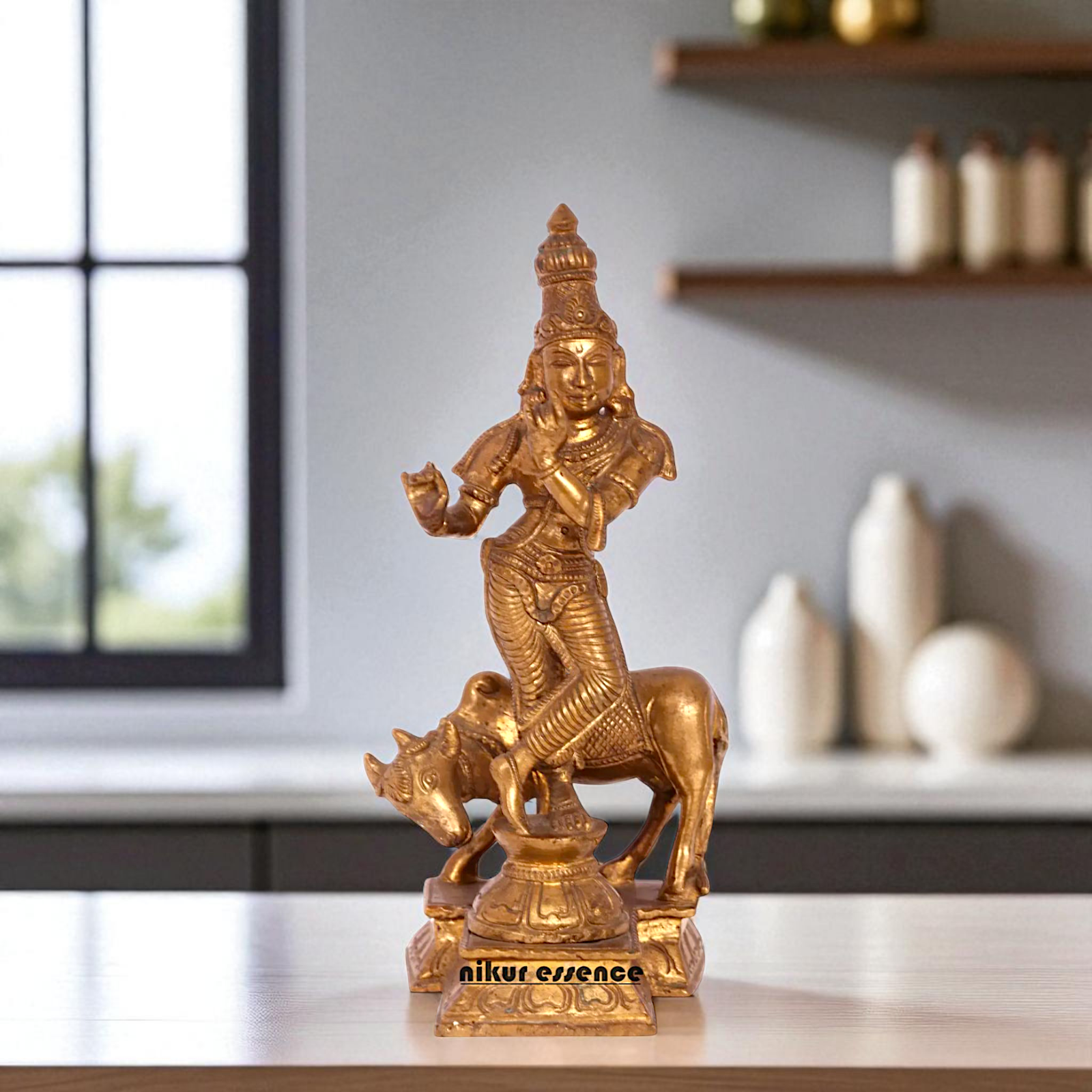 Lord Gopal Krishna Standing with cow Bronze/Panchaloha idol - 8 Inches Nikuressence