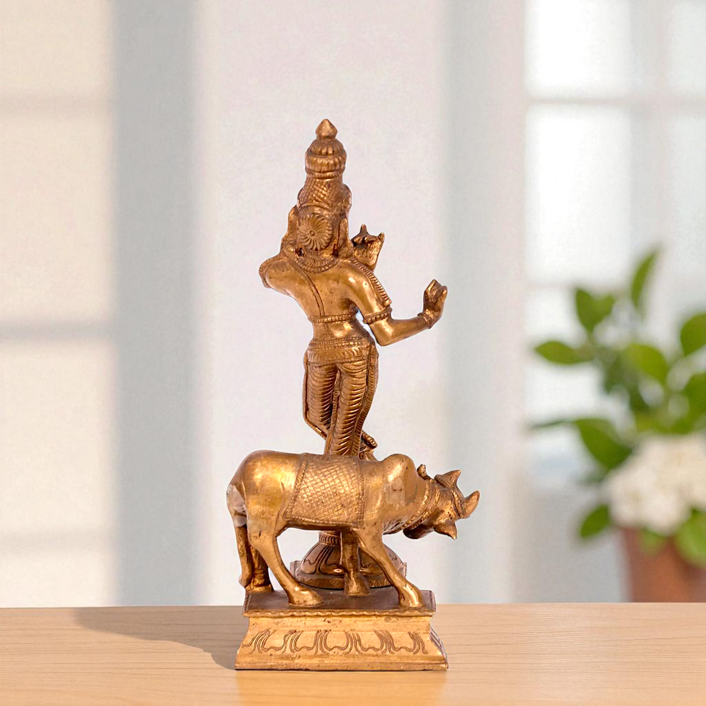 Lord Gopal Krishna Standing with cow Bronze/Panchaloha idol - 8 Inches Nikuressence