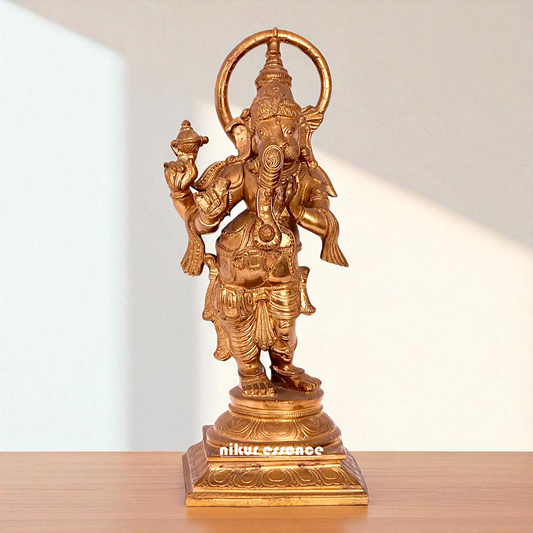 Lord Ganesha Aadyanta Bhagwan Vinayaka Standing Bronze Panchaloha idol - 13 Inches Nikuressence