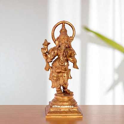 Lord Ganesha Aadyanta Bhagwan Vinayaka Standing Bronze Panchaloha idol - 13 Inches Nikuressence