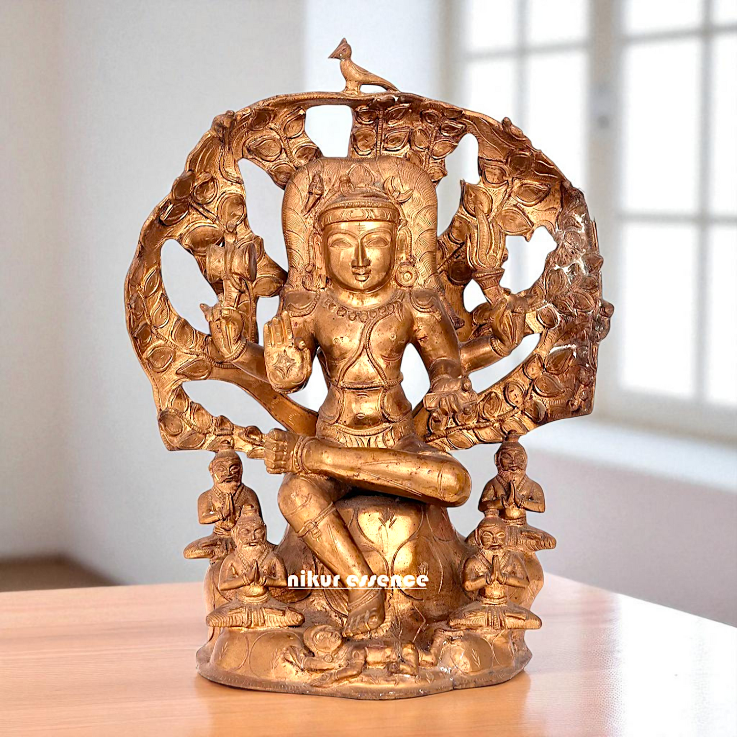 Dakshinamurti Shiva Seated on stone Bronze Panchaloha idol - 15 inches Nikuressence