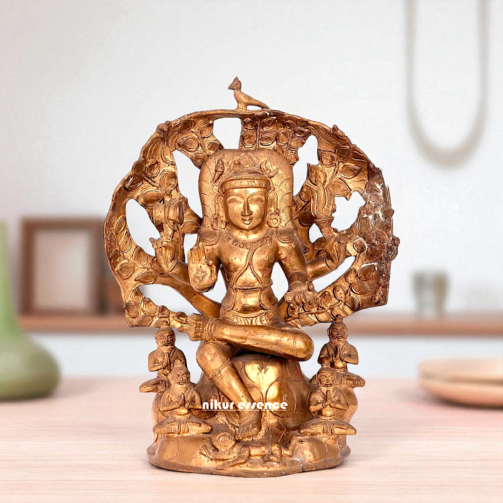 Dakshinamurti Shiva Seated on stone Bronze Panchaloha idol - 15 inches Nikuressence