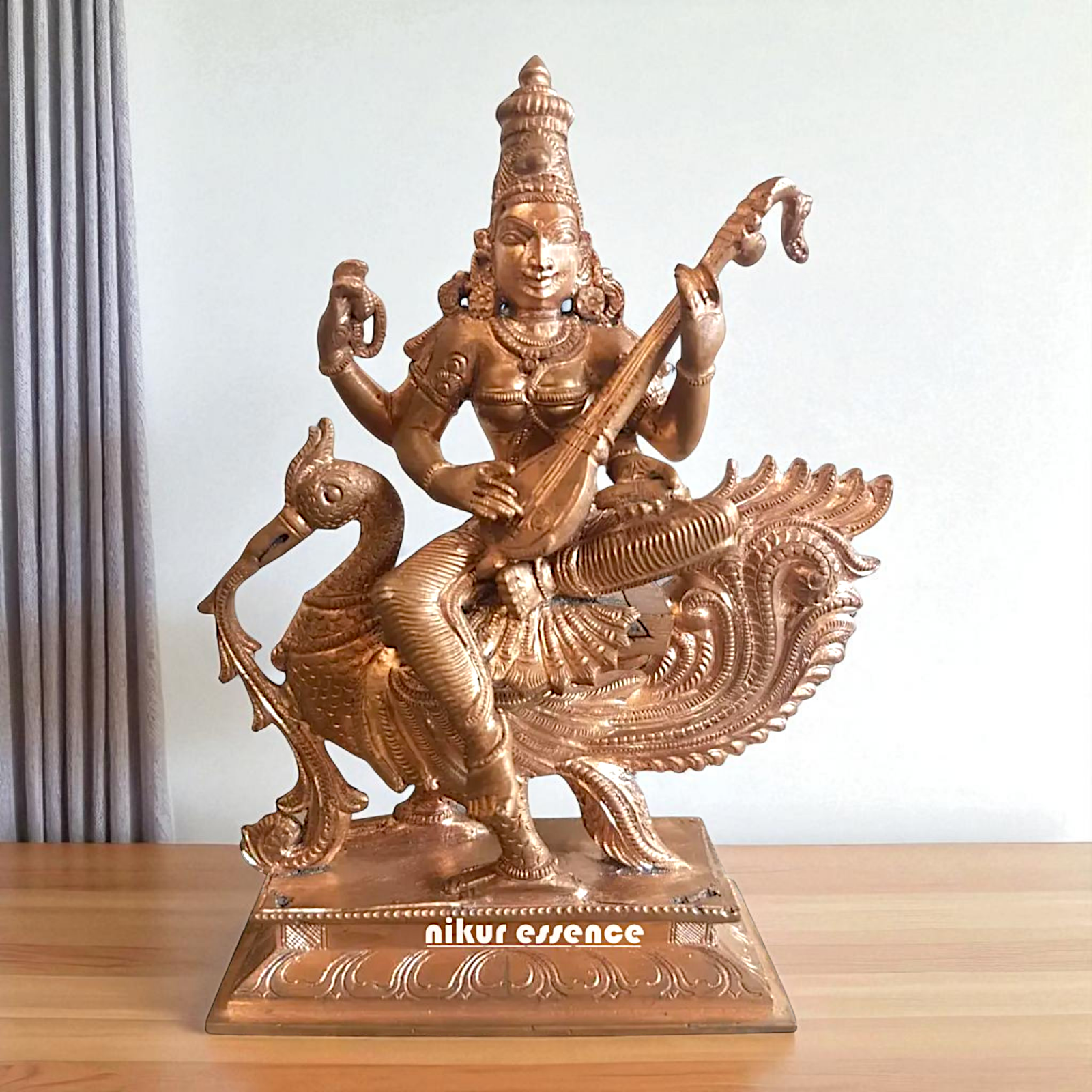 Goddess Saraswati Mata Seated on swan with Playing Veena Bronze/Panchaloha idol - 30 Inches Nikuressence