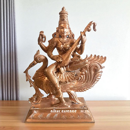 Goddess Saraswati Mata Seated on swan with Playing Veena Bronze/Panchaloha idol - 30 Inches Nikuressence