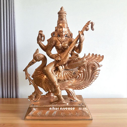 Goddess Saraswati Mata Seated on swan with Playing Veena Bronze/Panchaloha idol - 30 Inches Nikuressence