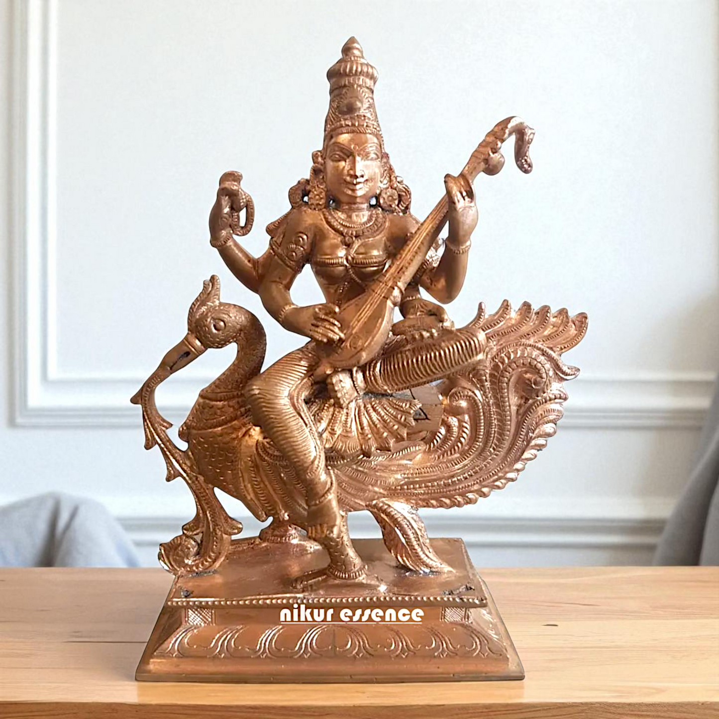 Goddess Saraswati Mata Seated on swan with Playing Veena Bronze/Panchaloha idol - 30 Inches Nikuressence