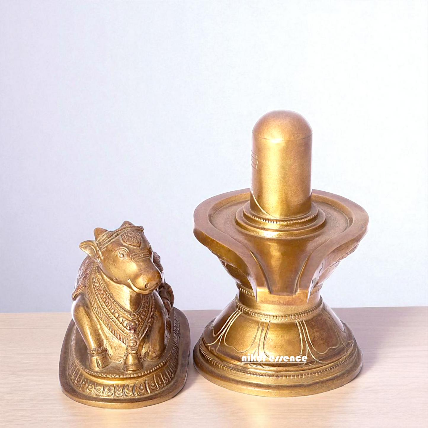 Shiva lingam with Nandi Bull Bronze/Panchaloha idol - 6 Inches Nikuressence