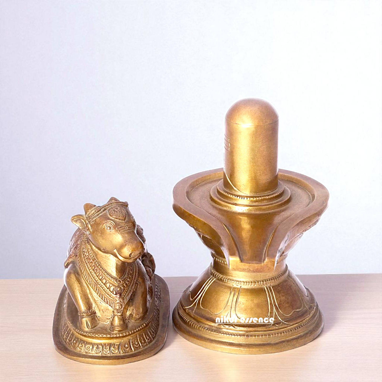 Shiva lingam with Nandi Bull Bronze/Panchaloha idol - 6 Inches Nikuressence
