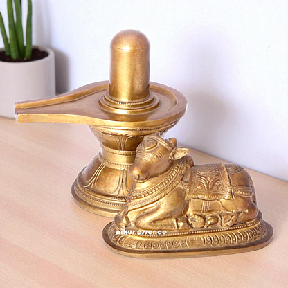 Shiva lingam with Nandi Bull Bronze/Panchaloha idol - 6 Inches Nikuressence