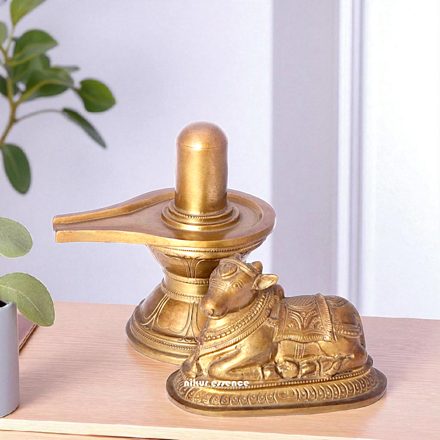 Shiva lingam with Nandi Bull Bronze/Panchaloha idol - 6 Inches Nikuressence