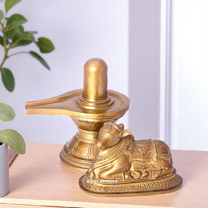 Shiva lingam with Nandi Bull Bronze/Panchaloha idol - 6 Inches Nikuressence