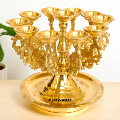Eleven Diya lamps big Bronze/Panchaloha - 8 Inches Nikuressence
