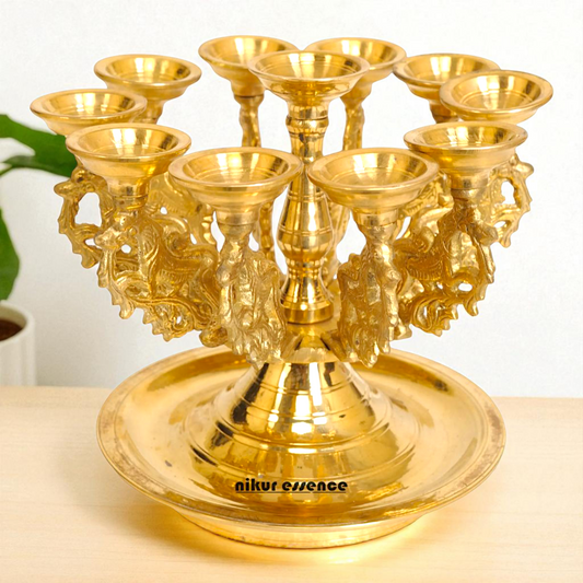 Eleven Diya lamps big Bronze/Panchaloha - 8 Inches Nikuressence