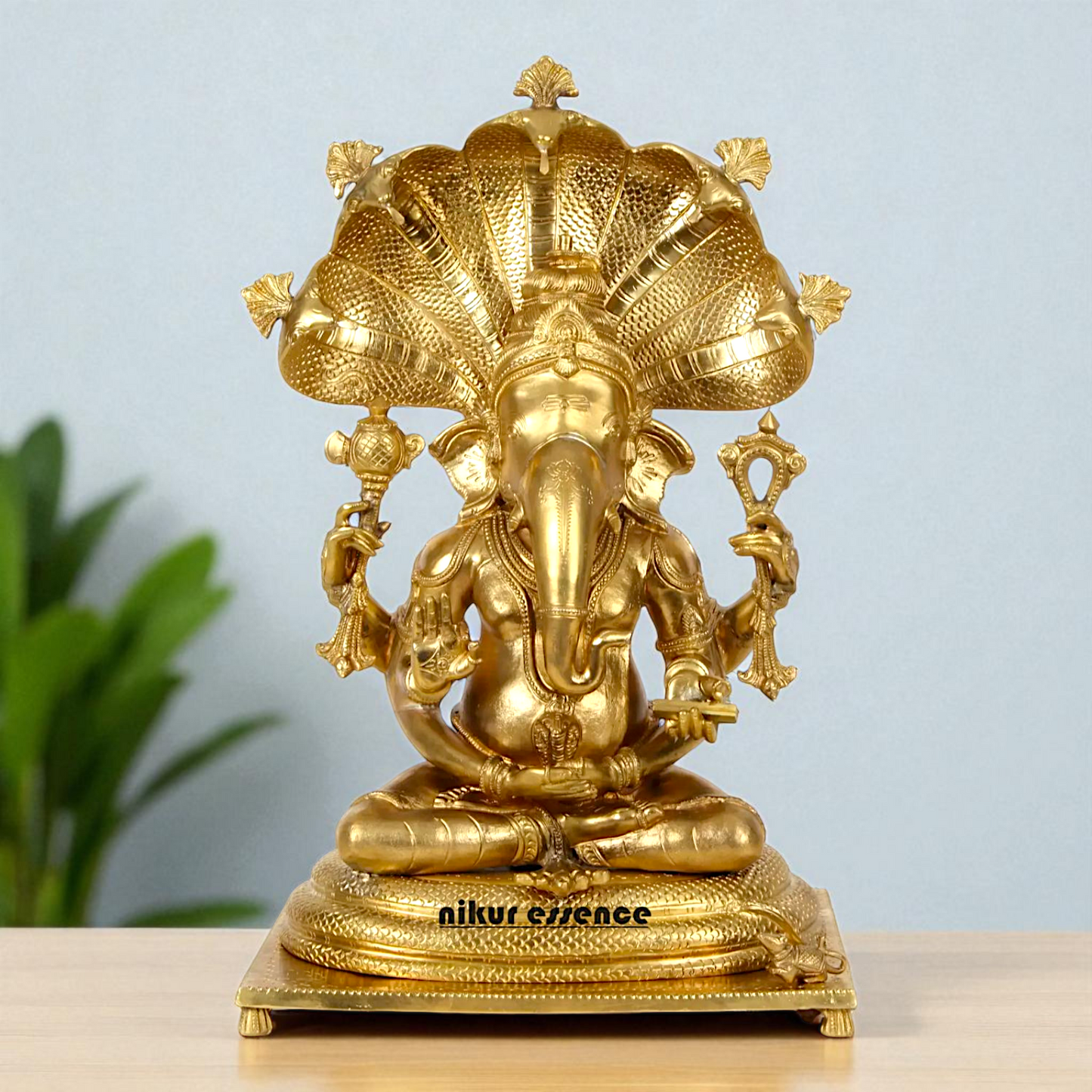 Bronze/Panchaloha Ganesha seated on sheshnag statue - 18 Inches Nikuressence