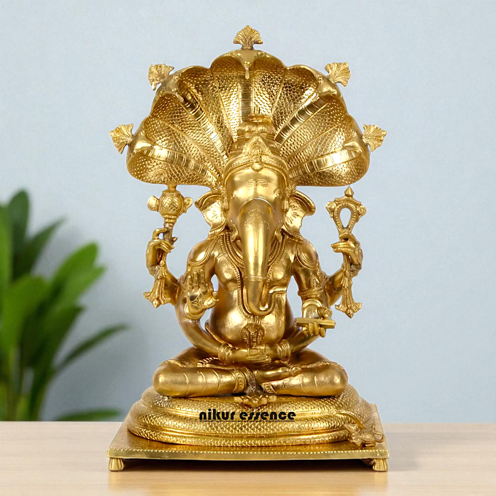 Bronze/Panchaloha Ganesha seated on sheshnag statue - 18 Inches Nikuressence
