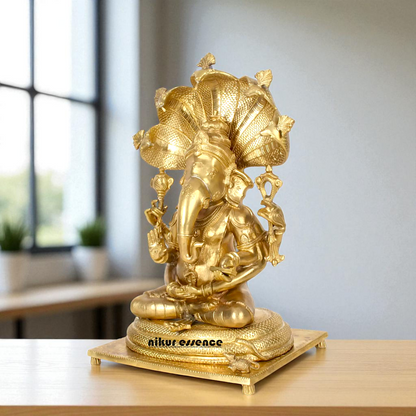 Bronze/Panchaloha Ganesha seated on sheshnag statue - 18 Inches Nikuressence