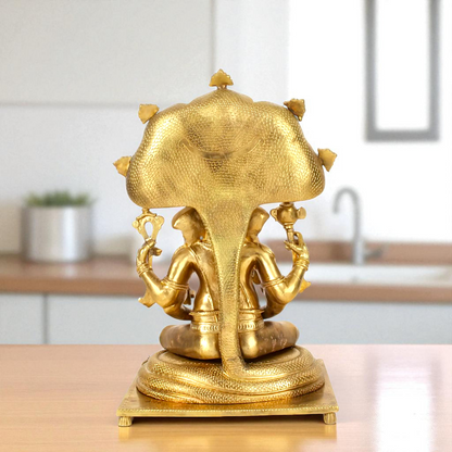 Bronze/Panchaloha Ganesha seated on sheshnag statue - 18 Inches Nikuressence