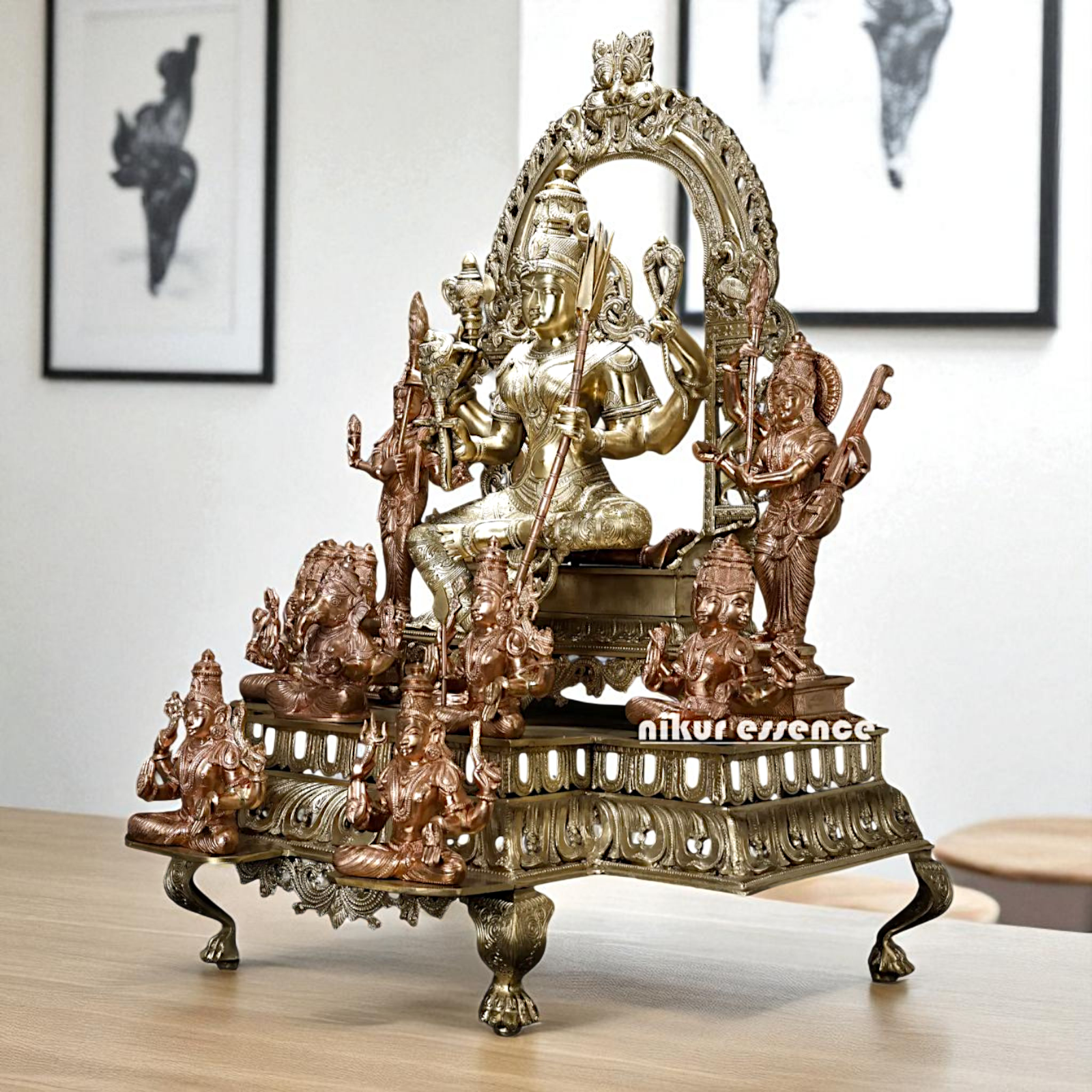 Goddess Tripura Sundari Devi Seated on kirtimukha throne Bronze/Panchaloha idol - 3 Feet Nikuressence
