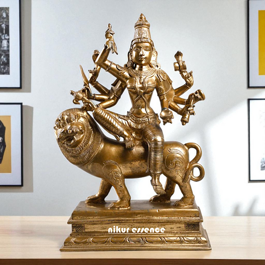 Goddess Durga Devi Sherawali Maa with Eight Bronze/Panchaloha idol - 14 Inches Nikuressence