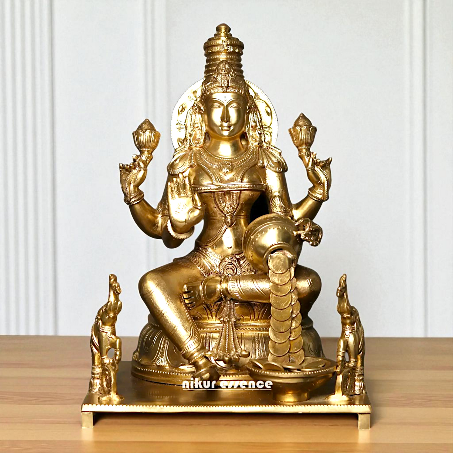 Sri Lakshmi Seated on throne with Blessing Bronze/Panchaloha idol - 16 Inches Nikuressence