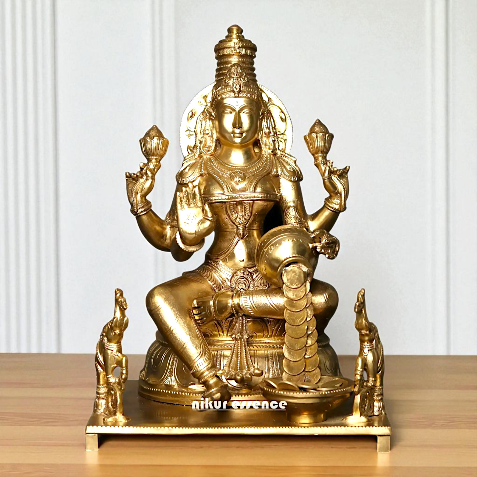Sri Lakshmi Seated on throne with Blessing Bronze/Panchaloha idol - 16 Inches Nikuressence