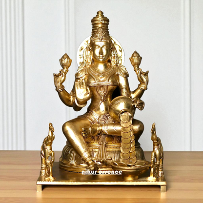 Sri Lakshmi Seated on throne with Blessing Bronze/Panchaloha idol - 16 Inches Nikuressence