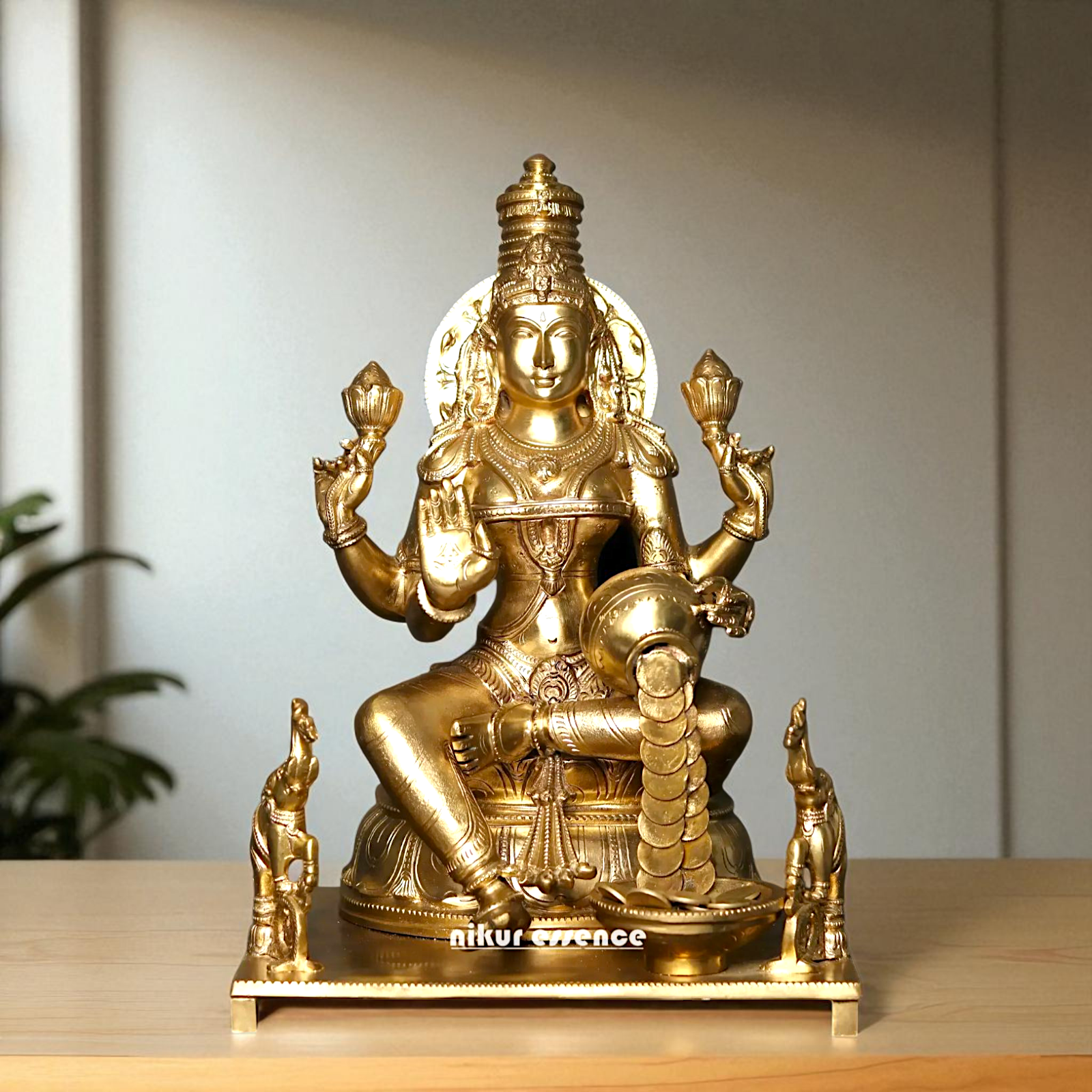Sri Lakshmi Seated on throne with Blessing Bronze/Panchaloha idol - 16 Inches Nikuressence