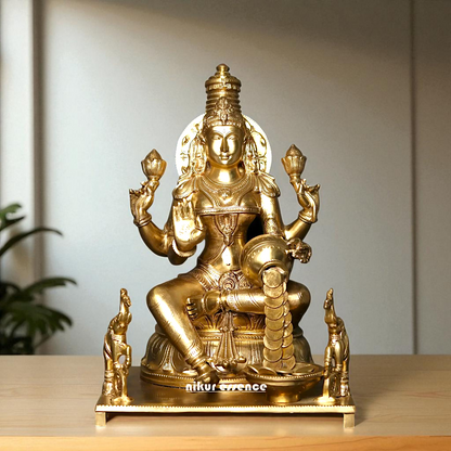 Sri Lakshmi Seated on throne with Blessing Bronze/Panchaloha idol - 16 Inches Nikuressence