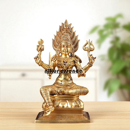 Goddess Mariamman Devi Seated with Four Armed Brass idol - 13 Inches Nikuressence