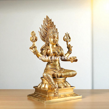 Goddess Mariamman Devi Seated with Four Armed Brass idol - 13 Inches Nikuressence