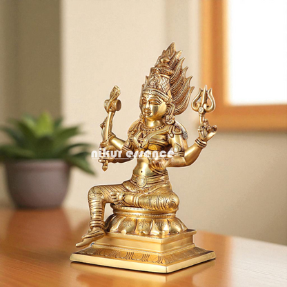 Goddess Mariamman Devi Seated with Four Armed Brass idol - 13 Inches Nikuressence