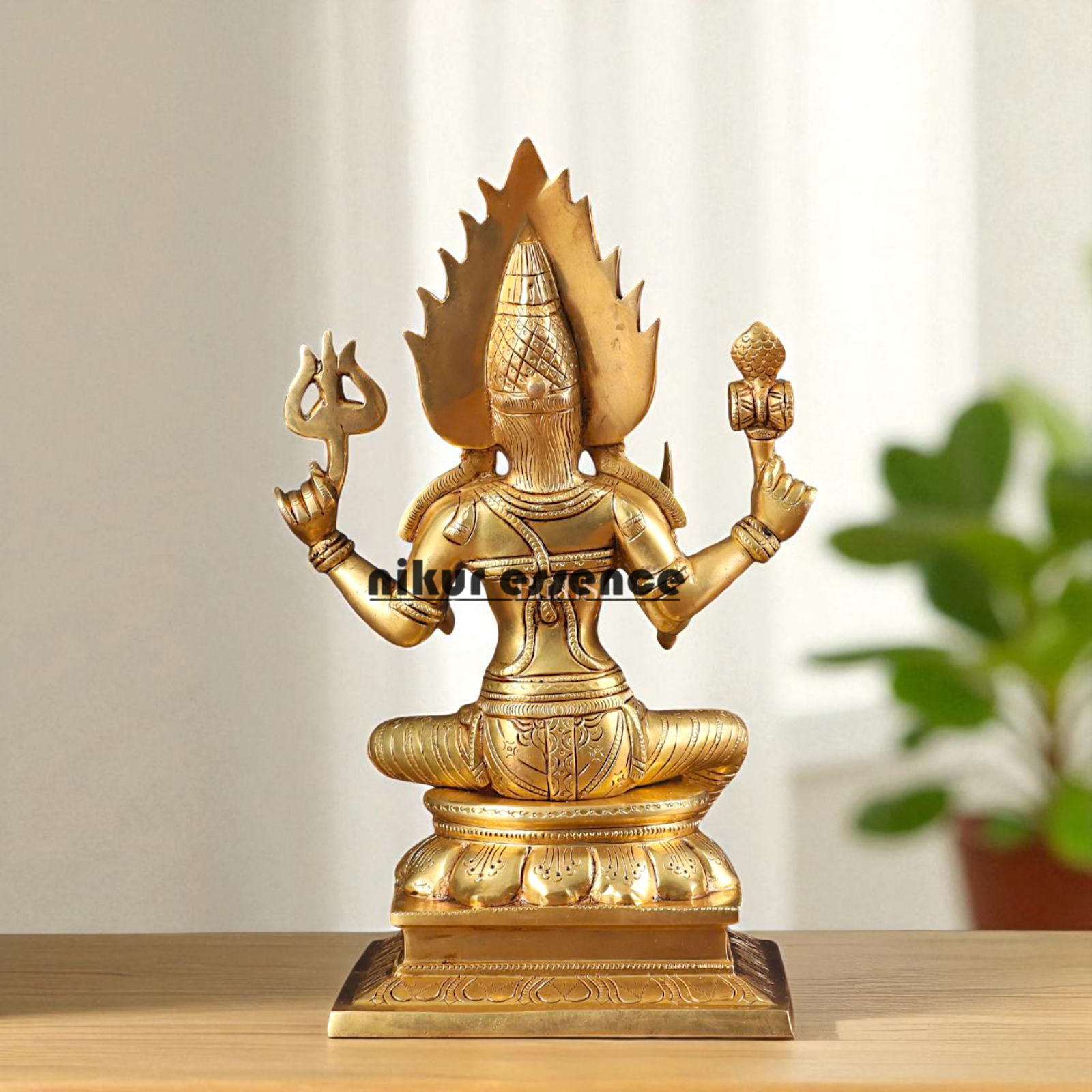 Goddess Mariamman Devi Seated with Four Armed Brass idol - 13 Inches Nikuressence