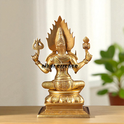 Goddess Mariamman Devi Seated with Four Armed Brass idol - 13 Inches Nikuressence