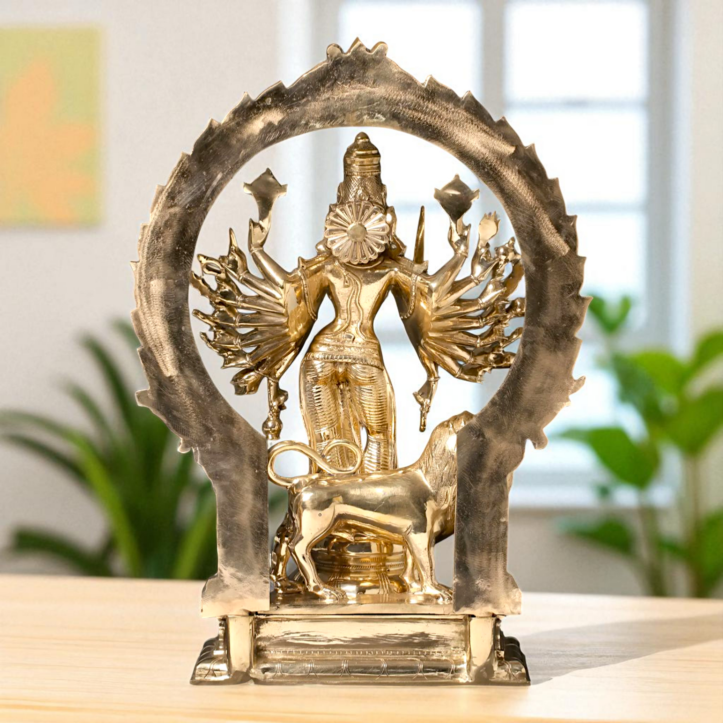 Goddess Durga Maa with Lion Standing Eighteen Armed Bronze Panchaloha idol - 23 Inches Nikuressence