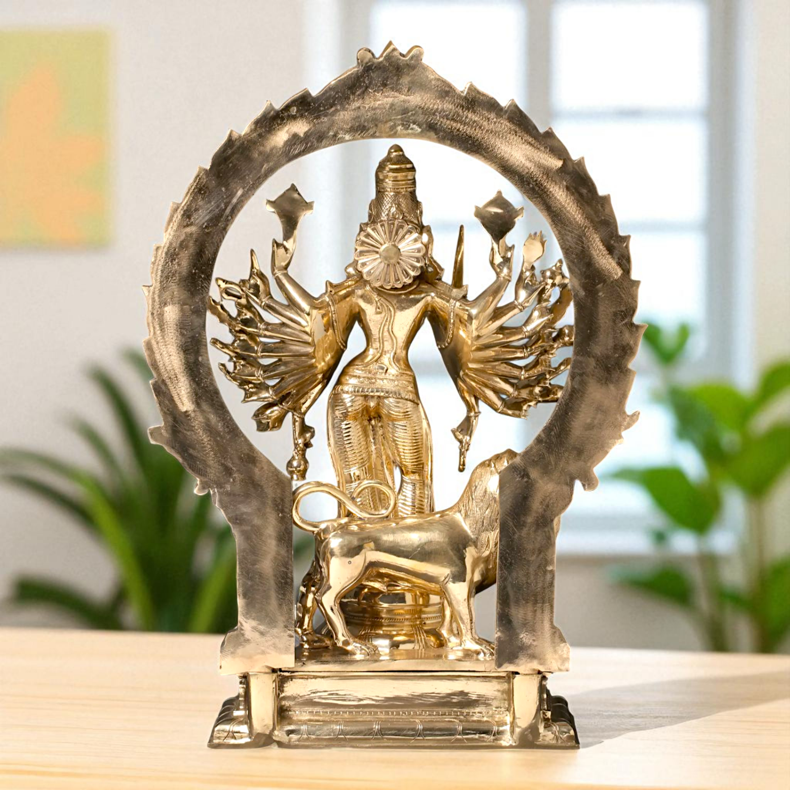 Goddess Durga Maa with Lion Standing Eighteen Armed Bronze Panchaloha idol - 23 Inches Nikuressence