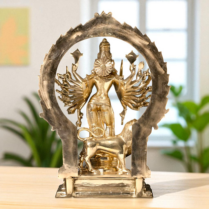 Goddess Durga Maa with Lion Standing Eighteen Armed Bronze Panchaloha idol - 23 Inches Nikuressence