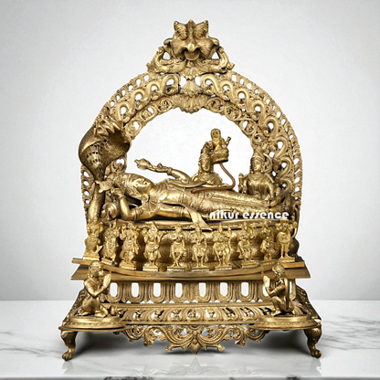 Big Vishnu Bhagwan Resting on sheshnag with Dashavatar and Lakshmi Bronze/Panchaloha idol - 27 Inches Nikuressence
