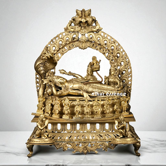 Big Vishnu Bhagwan Resting on sheshnag with Dashavatar and Lakshmi Bronze/Panchaloha idol - 27 Inches Nikuressence