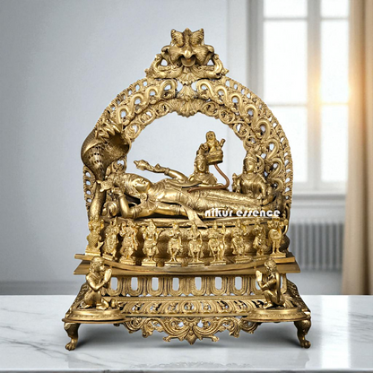 Big Vishnu Bhagwan Resting on sheshnag with Dashavatar and Lakshmi Bronze/Panchaloha idol - 27 Inches Nikuressence