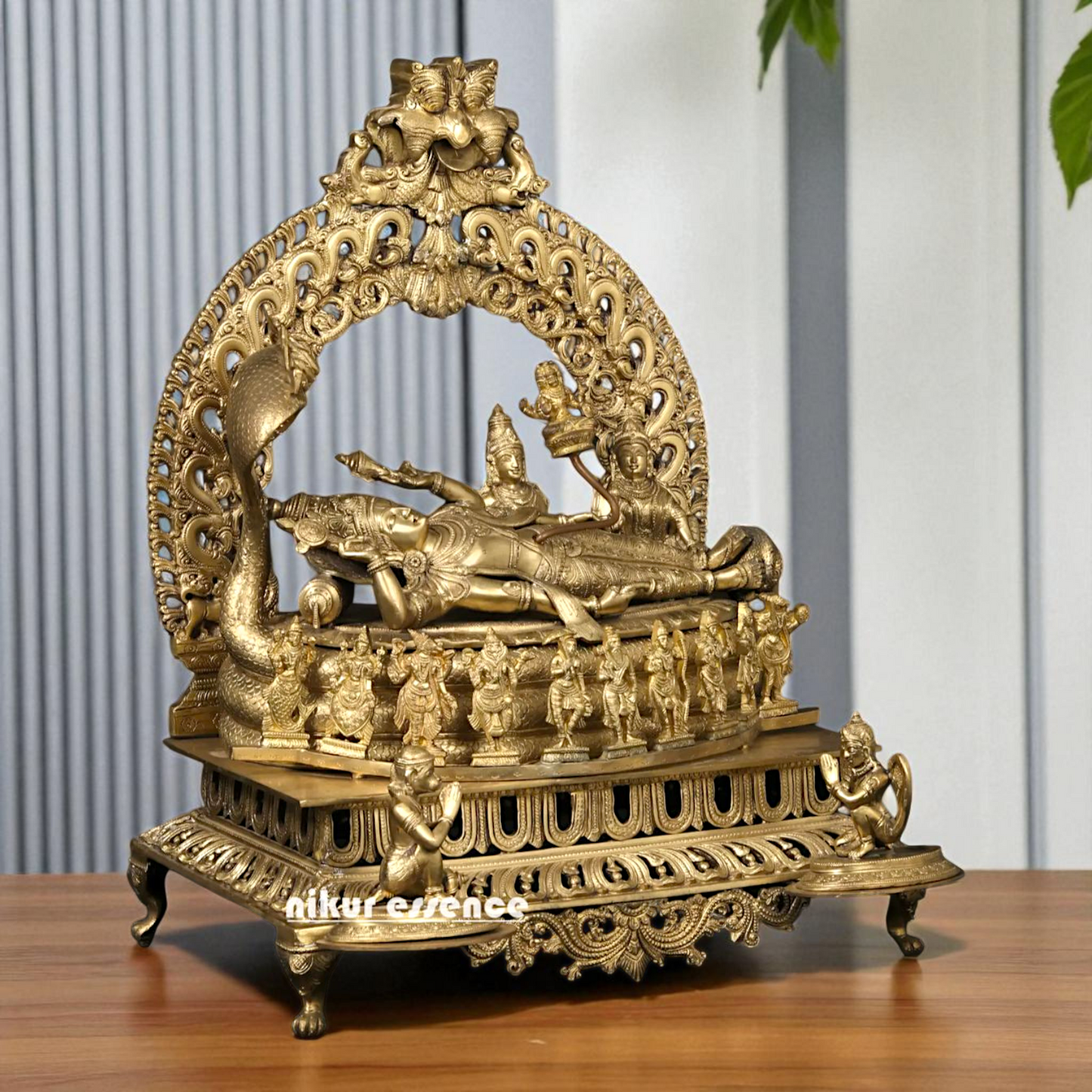 Big Vishnu Bhagwan Resting on sheshnag with Dashavatar and Lakshmi Bronze/Panchaloha idol - 27 Inches Nikuressence