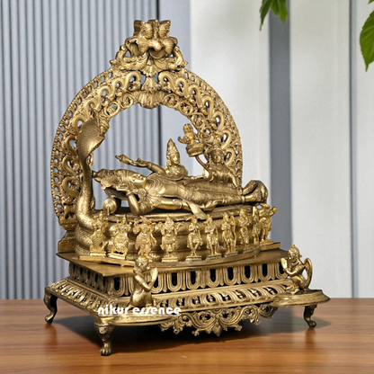 Big Vishnu Bhagwan Resting on sheshnag with Dashavatar and Lakshmi Bronze/Panchaloha idol - 27 Inches Nikuressence