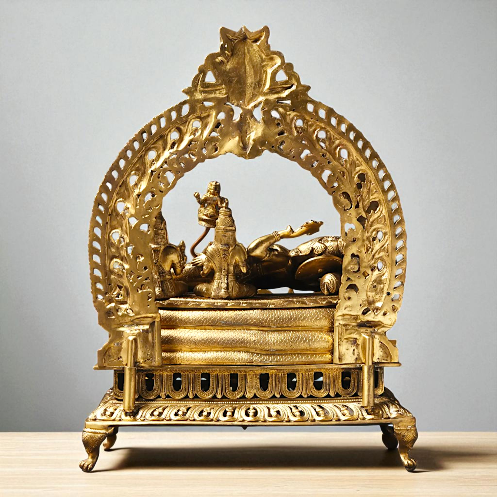 Big Vishnu Bhagwan Resting on sheshnag with Dashavatar and Lakshmi Bronze/Panchaloha idol - 27 Inches Nikuressence