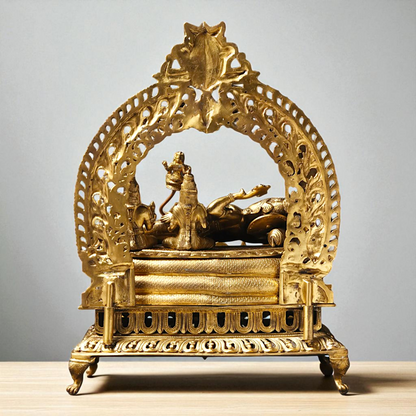 Big Vishnu Bhagwan Resting on sheshnag with Dashavatar and Lakshmi Bronze/Panchaloha idol - 27 Inches Nikuressence