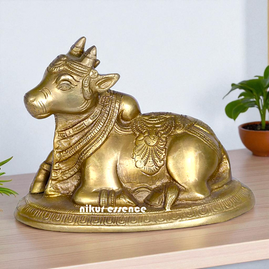 Nandi Bull Seated Bronze/Panchaloha idol - 6 Inches Nikuressence