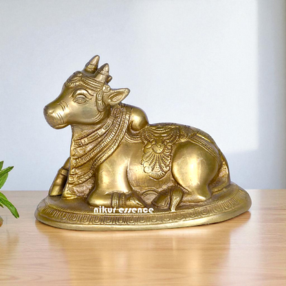 Nandi Bull Seated Bronze/Panchaloha idol - 6 Inches Nikuressence