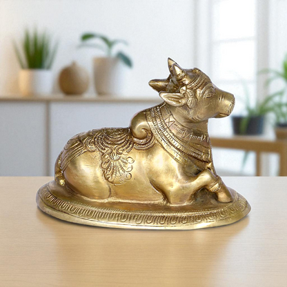 Nandi Bull Seated Bronze/Panchaloha idol - 6 Inches Nikuressence
