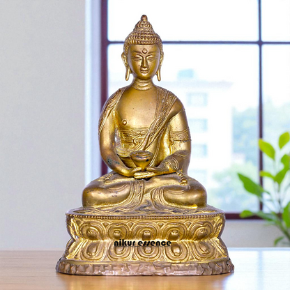 Lord Buddha seated with dhayan mudra Bronze Panchaloha idol - 8 Inches Nikuressence